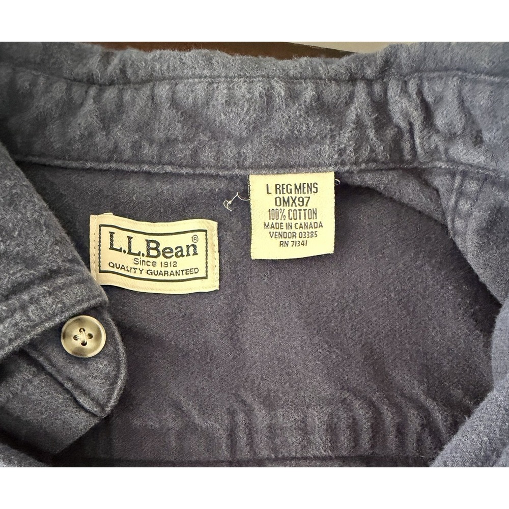 Vtg L.L Bean Navy Blue Chamois Heavy Cotton Flannel Work Casual Shirt Mens SZ-L - Picture 9 of 11